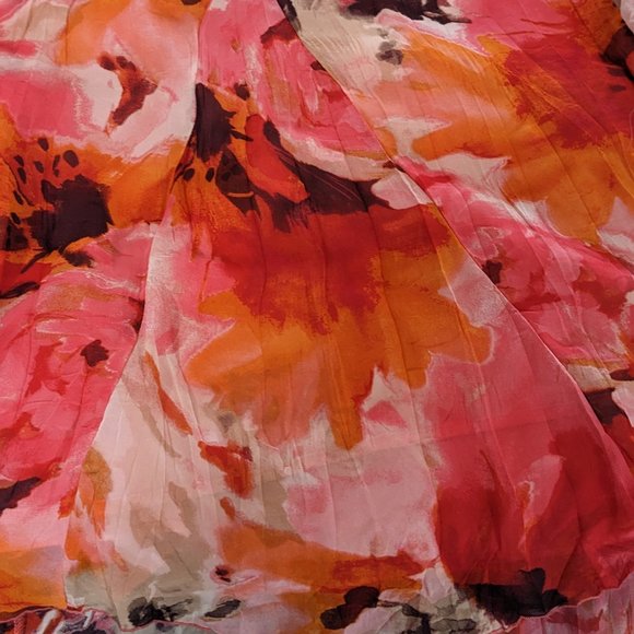 CJ Banks Orange and Pink Floral Elastic Waist Skirt - Picture 4 of 6